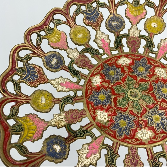 Vintage Brass Painted Engraved Ornamental Decor Dish - Picture 7 of 8